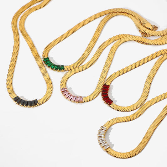 IVIAPRO  Jewelry New Arrival Non Tarnish Stainless Steel Snake Chain Zircon Choker Necklace