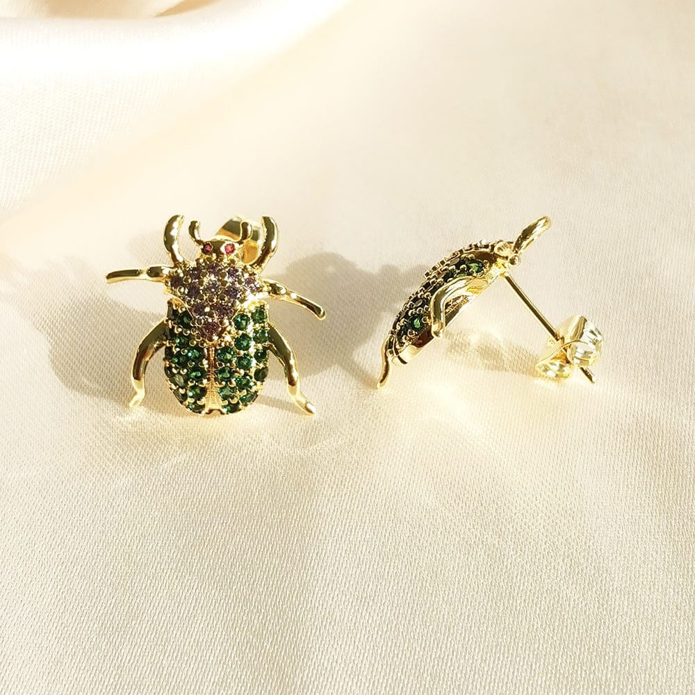IVIAPRO New Arrival Brass 18K Gold Plated Cubic Zircon Cute Insects Stud Earrings For Women