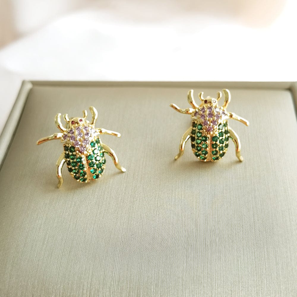 IVIAPRO New Arrival Brass 18K Gold Plated Cubic Zircon Cute Insects Stud Earrings For Women