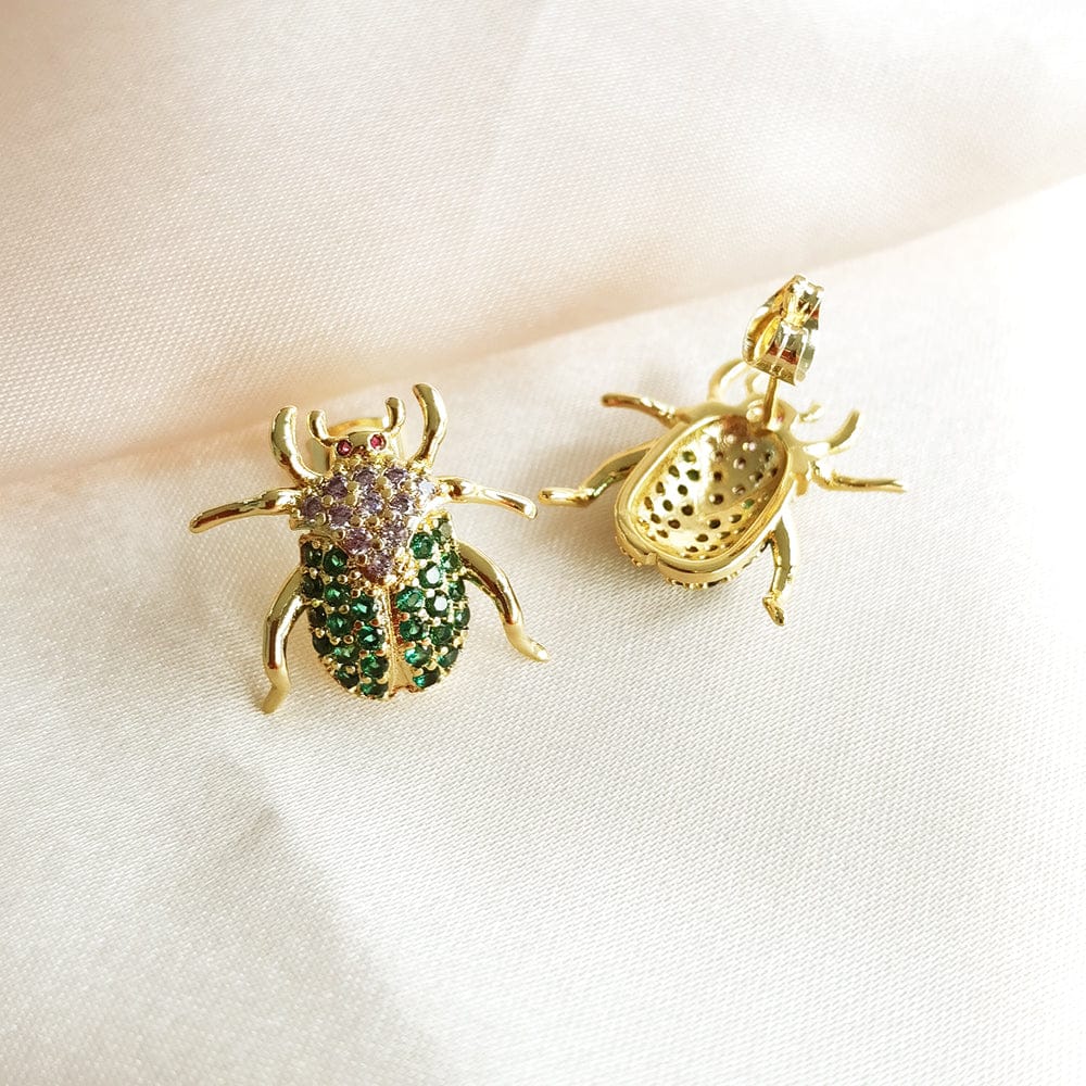 IVIAPRO New Arrival Brass 18K Gold Plated Cubic Zircon Cute Insects Stud Earrings For Women