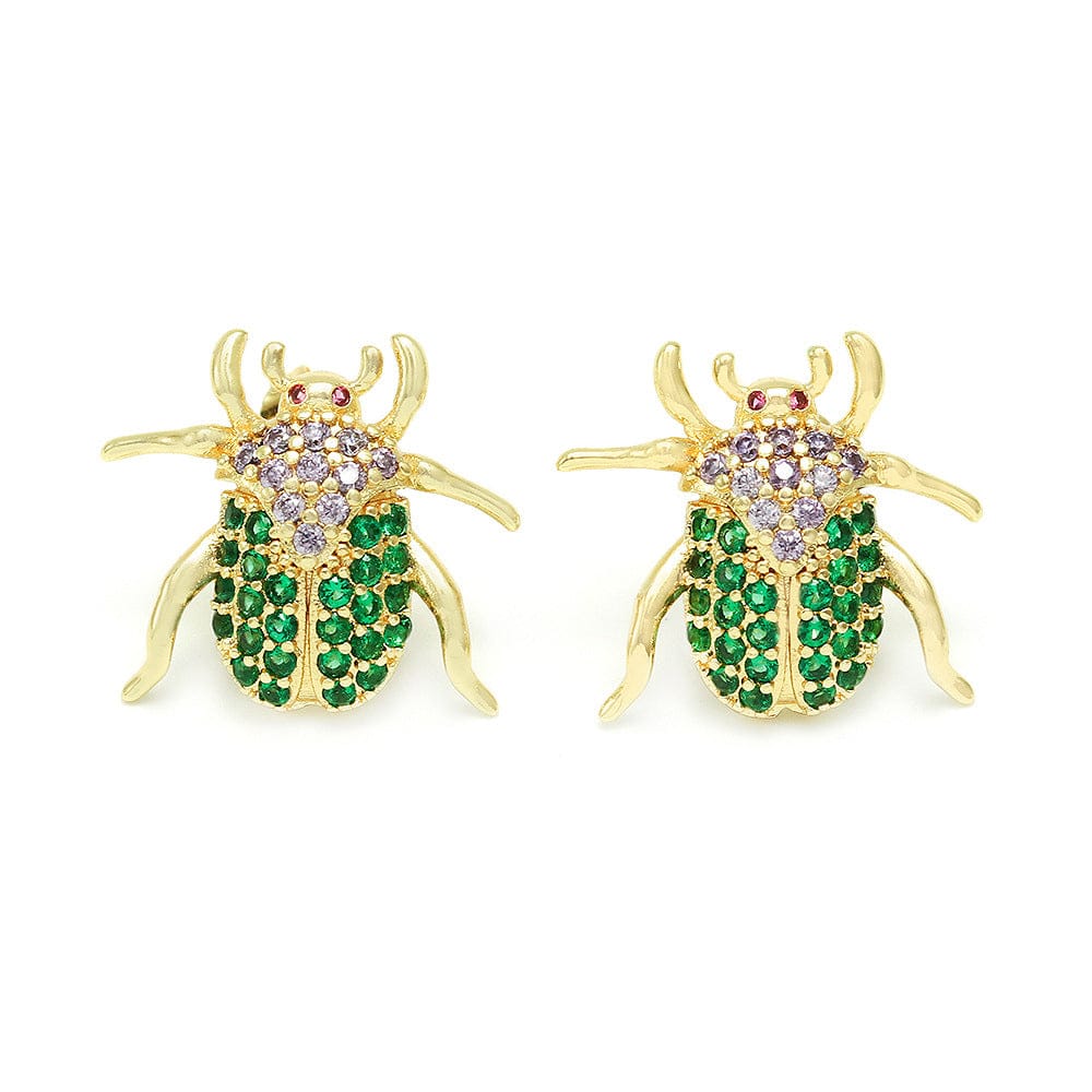 IVIAPRO New Arrival Brass 18K Gold Plated Cubic Zircon Cute Insects Stud Earrings For Women