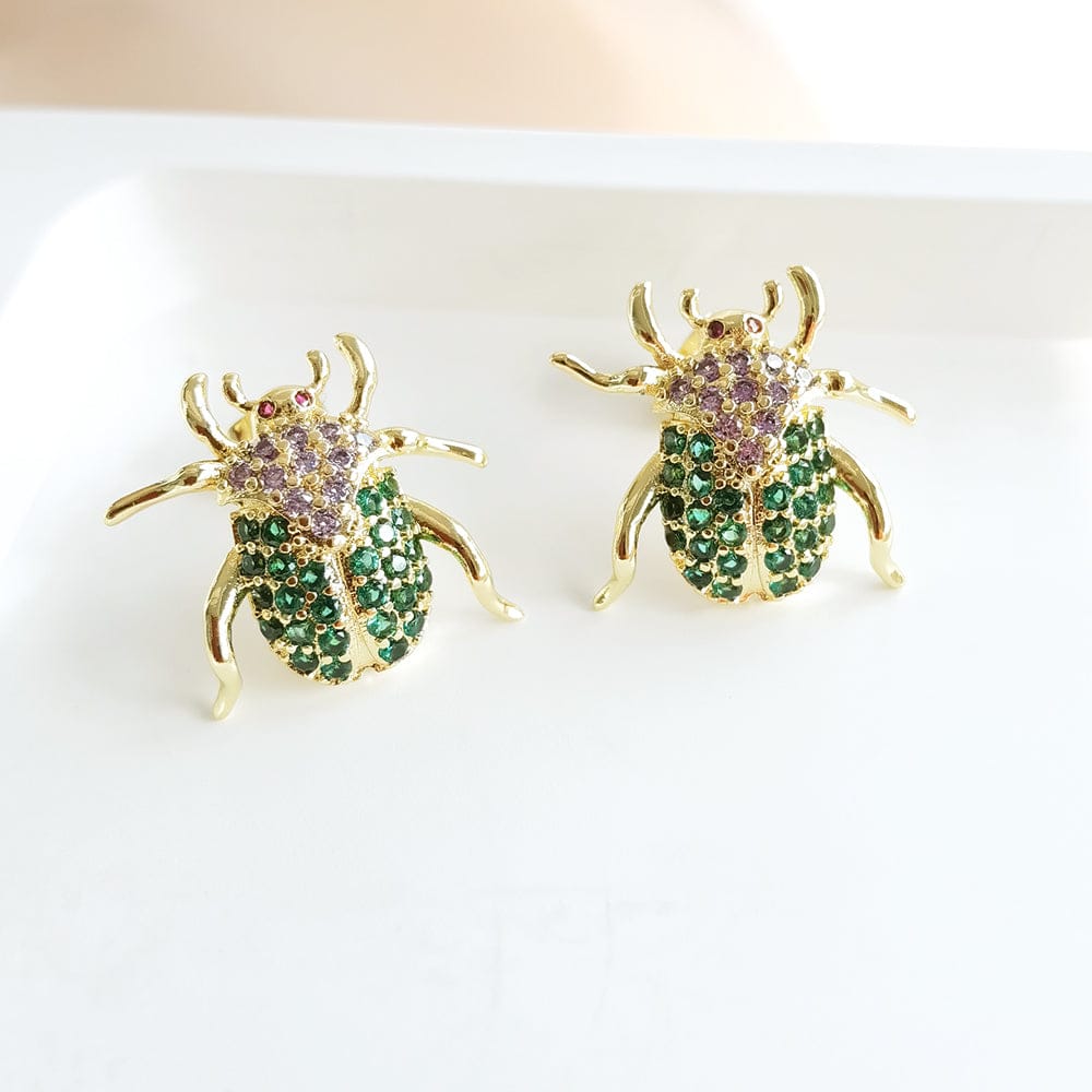 IVIAPRO New Arrival Brass 18K Gold Plated Cubic Zircon Cute Insects Stud Earrings For Women