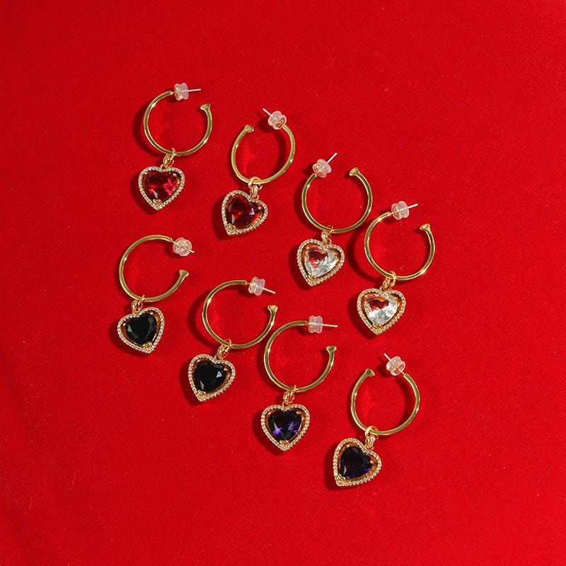 IVIAPRO New Arrival Fashion Brass 18K Gold Plated Red Heart Zircon Hoop Earrings For Women