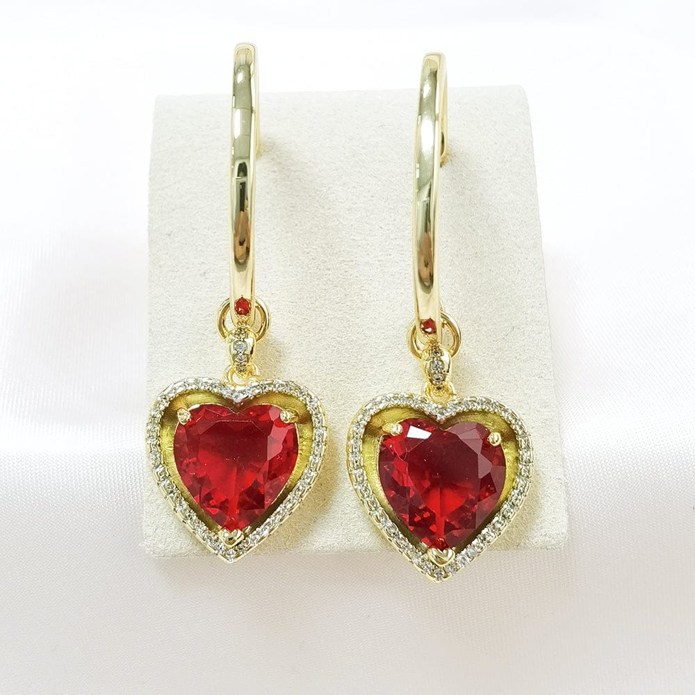 IVIAPRO New Arrival Fashion Brass 18K Gold Plated Red Heart Zircon Hoop Earrings For Women
