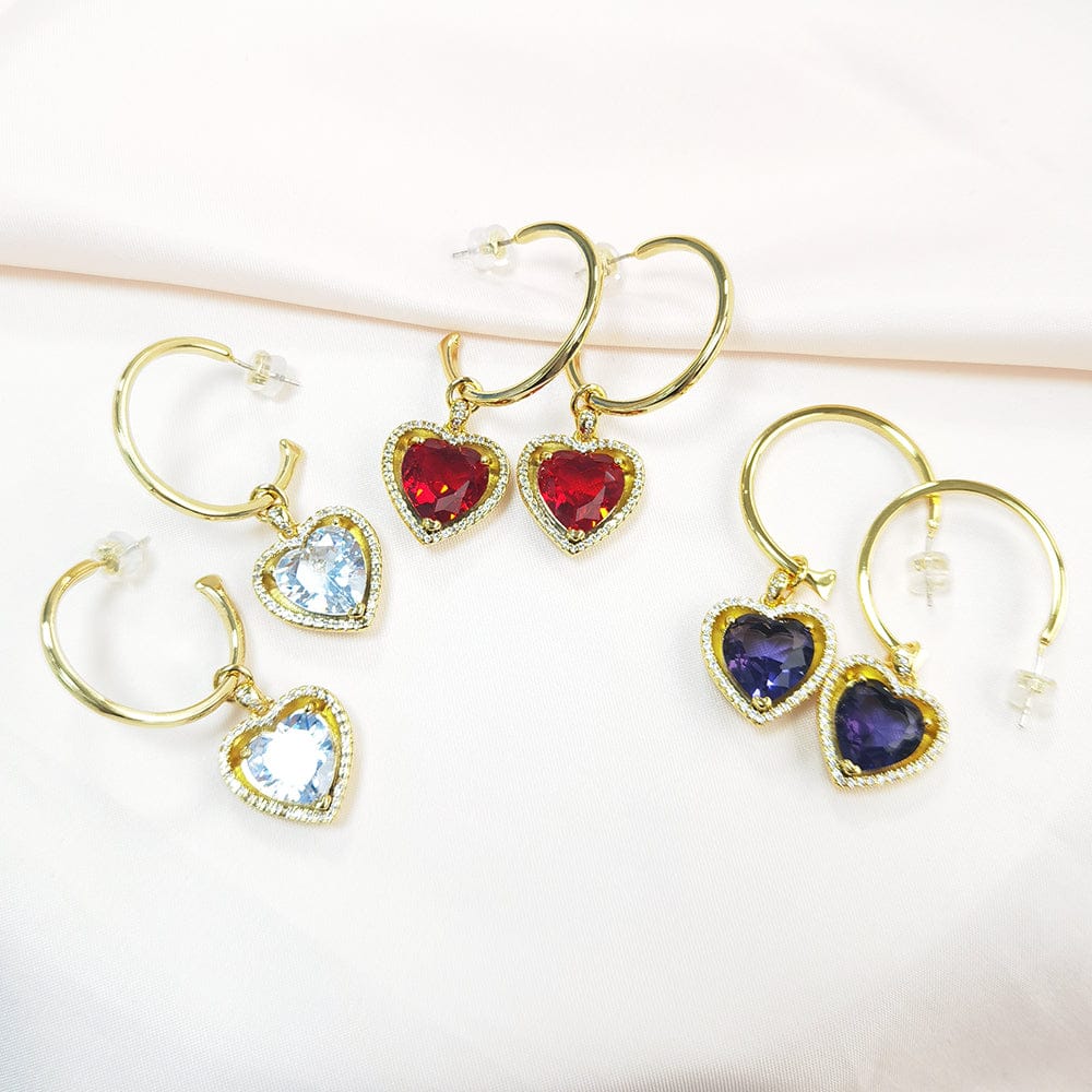 IVIAPRO New Arrival Fashion Brass 18K Gold Plated Red Heart Zircon Hoop Earrings For Women