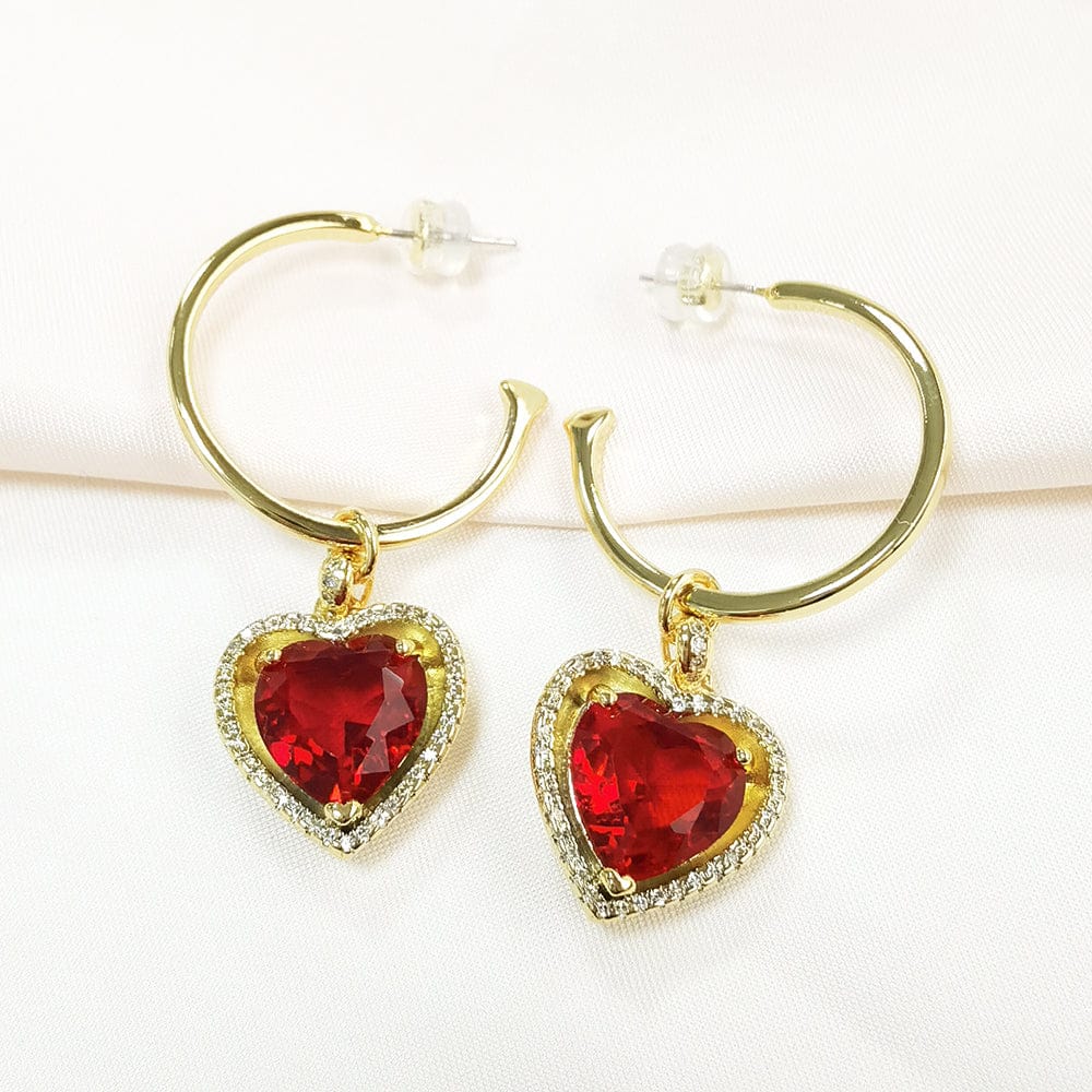 IVIAPRO New Arrival Fashion Brass 18K Gold Plated Red Heart Zircon Hoop Earrings For Women
