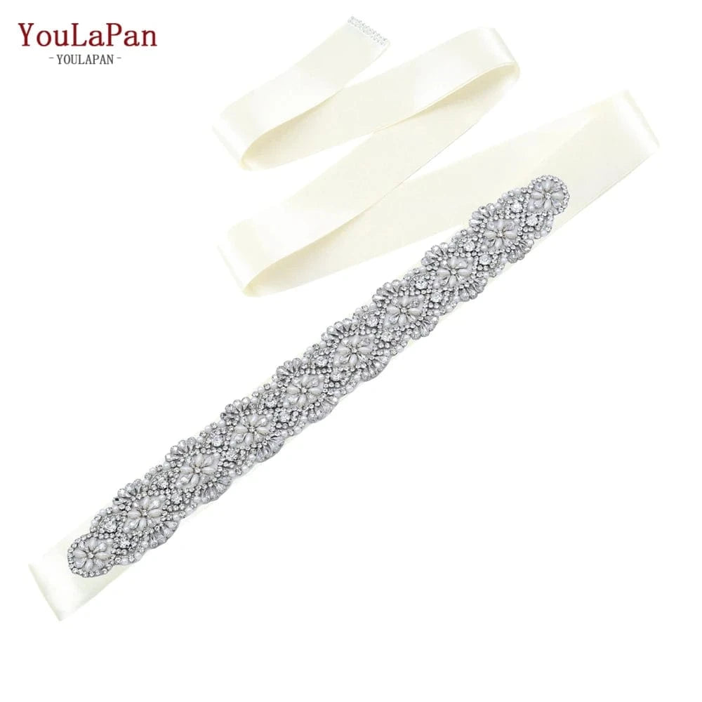Ivory Ribbon YouLaPan S04C Rhinestone Party Dress Belt Luxury Bridal Sash Ribbon For Ladies Evening Dress Bridal Jewelry Belt