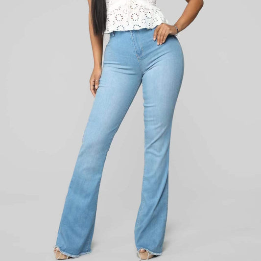 J&H 2023 fall fashion stretchy bell bottom jeans ladies slim fit casual denim pants plus size trousers basic wear