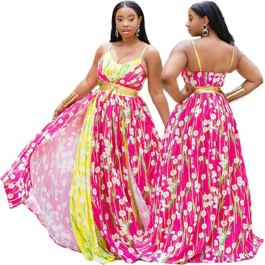 J&H 2023 new arrivals floral maxi dress for ladies beach vacation long dress chic sleeveless summer dress sundress