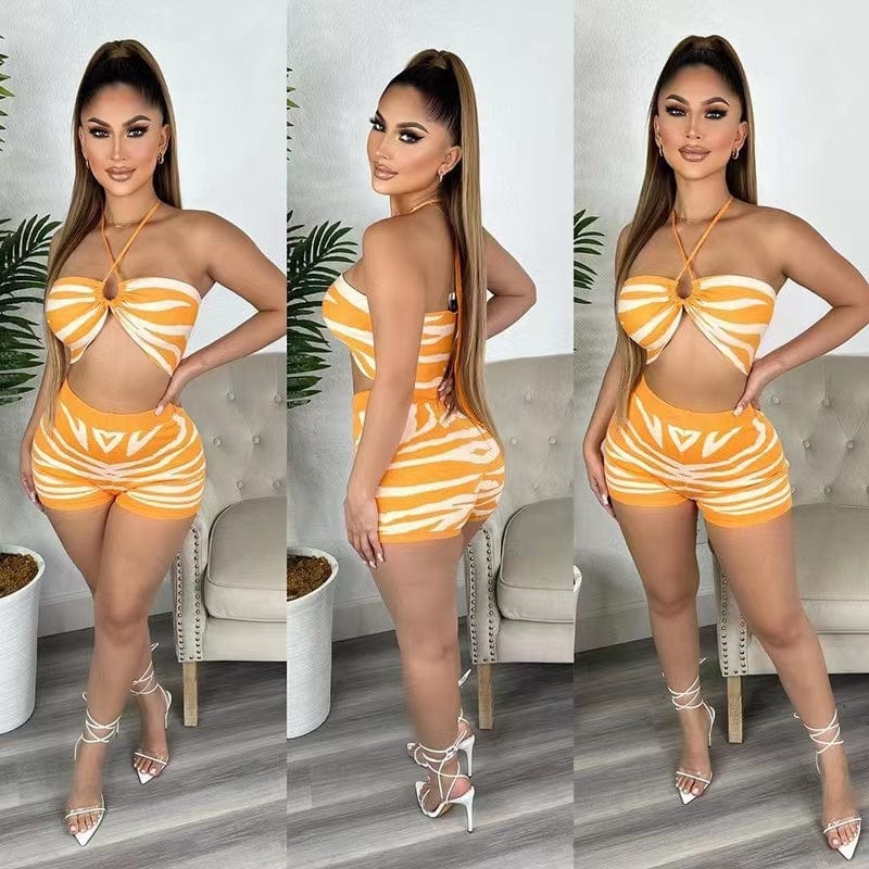 J&H 2023 new arrivals lace up knitted 2 piece shorts set sexy slim fit women fashion beach club wear