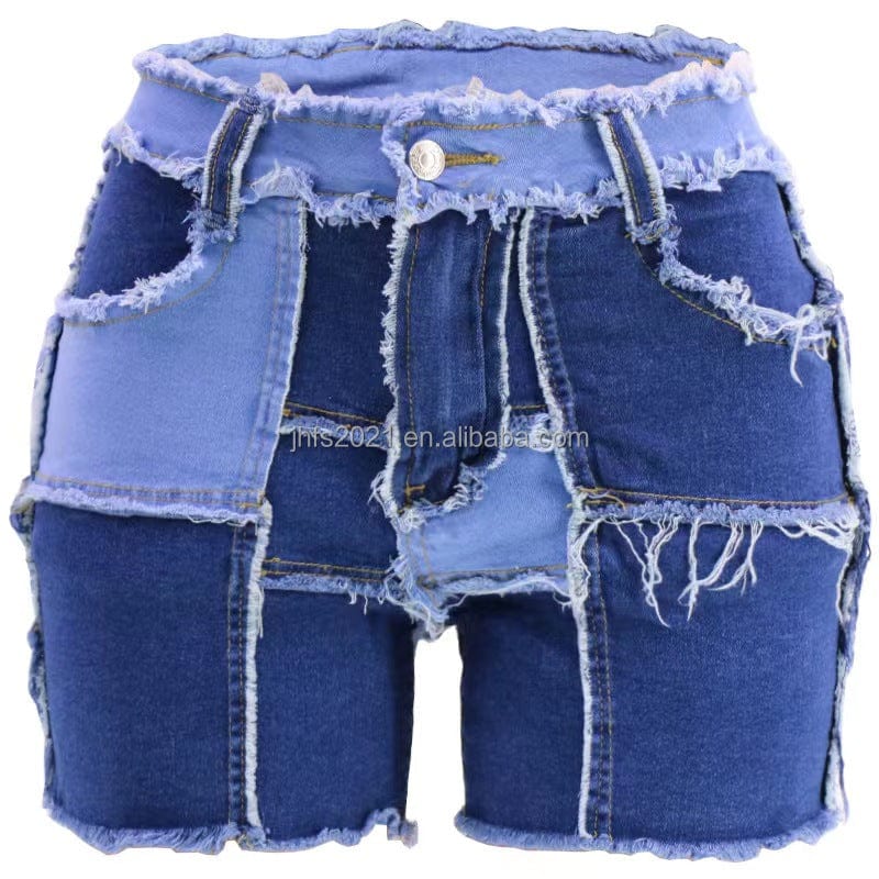 J&H 2023 new arrivals patchwork denim jeans shorts chic design ladies fashion high waist shorts mujer jeans sexy slim fit