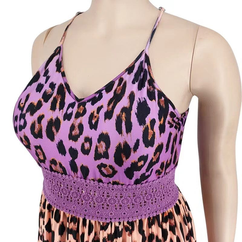 J&H 2023 new arrivals S-5XL plus size women dress sexy cheetah print maxi dress sundresses vacation party dresses