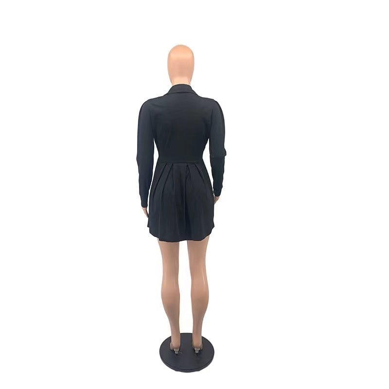 J&H 2023 new arrivals sexy deep v neck pleat mini dress ladies long sleeve lovely fall dress y2k clothing