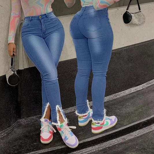 J&H 2023 new arrivals slim fit slit leg denim jeans sexy fashion causal trousers women' plus size jeans