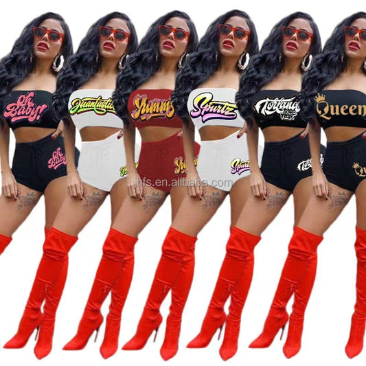 J&H 2023 new arrivals tube top and snack shorts set ladies sexy slim fit crop top fashion summer outfits