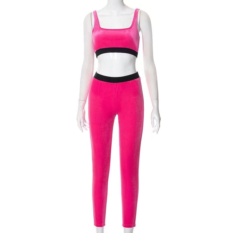 J&H 2023 new arrivals velvet tank top and leggings high waist slim fit activewear velour pants set