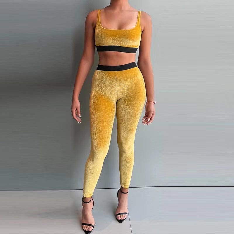 J&H 2023 new arrivals velvet tank top and leggings high waist slim fit activewear velour pants set