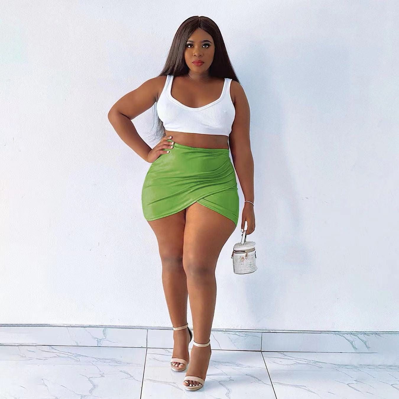 J&H 2023 new arrivals white ribbed tank top and sexy mini skirts 2 piece set women slim fit summer skirts outfits club wear
