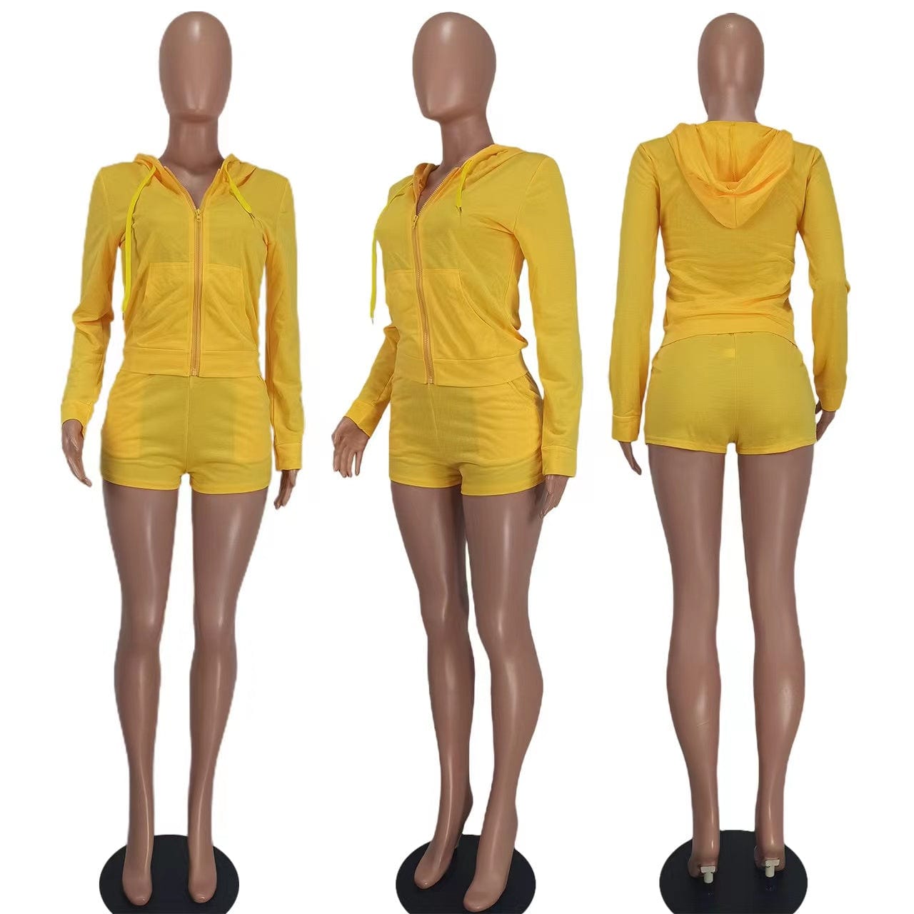J&H 2023 new arrivals zip up hoodie top and biker shorts women two piece set slim fit activewear