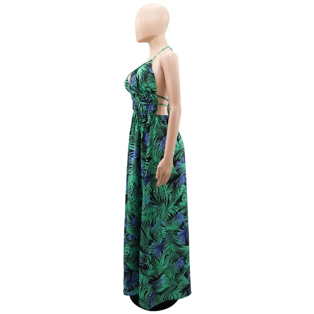 J&H  2024 Sleeveless Backless Long Dress Summer Vacation Style Women'S Deep V-Neck Dress