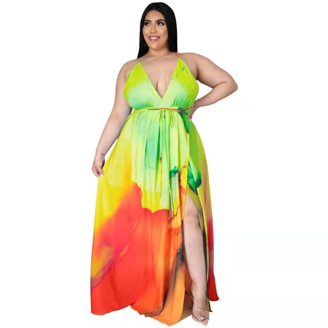 J&H fashion 12 styles available plus size printed women's dresses sexy deep v neck dress with high slit casual evening dress