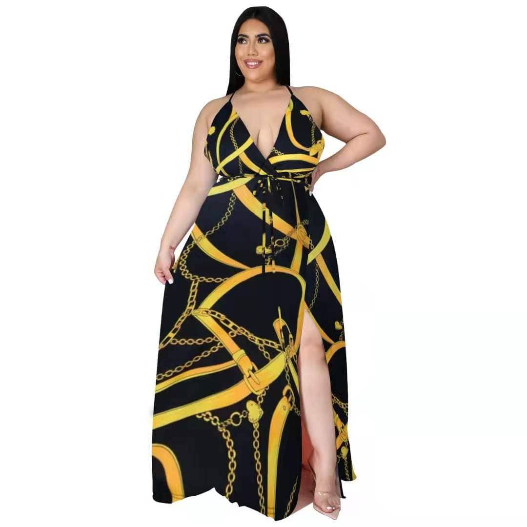 J&H fashion 12 styles available plus size printed women's dresses sexy deep v neck dress with high slit casual evening dress