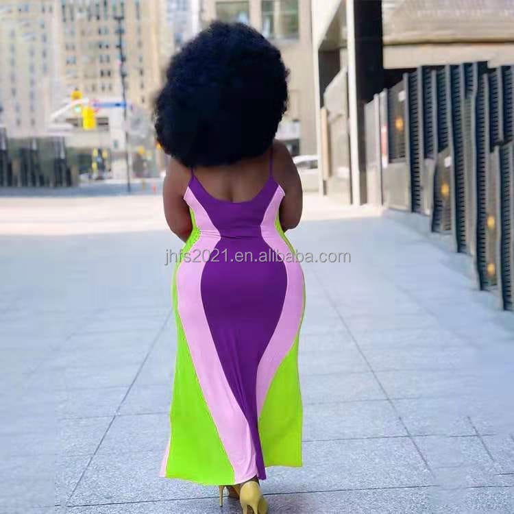 J&H fashion contrast color halter cross neck dress plus size sexy bodycon maxi dress summer africa clothing