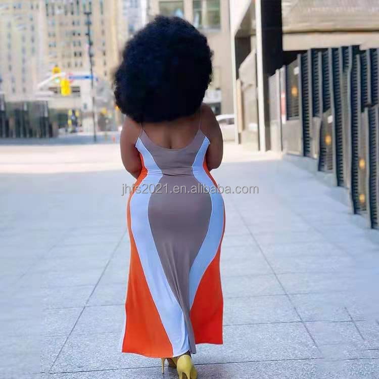 J&H fashion contrast color halter cross neck dress plus size sexy bodycon maxi dress summer africa clothing