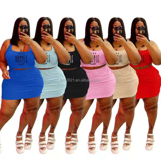 J&H fashion plus size casual summer two piece skirt set women's breathable tank tops with skirt outfit slim fit streetwear