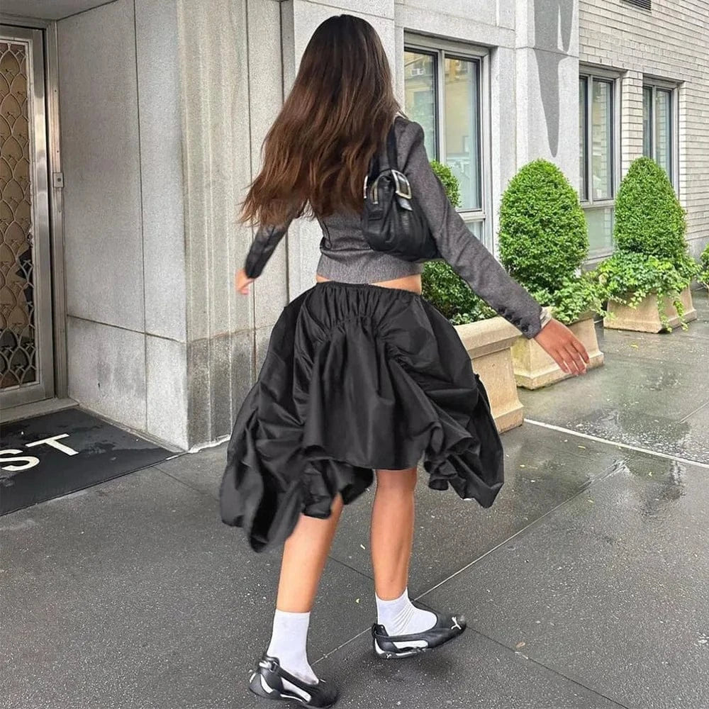 J&H Foreign trade street personality trend wrinkled elastic waist irregular loose half skirt