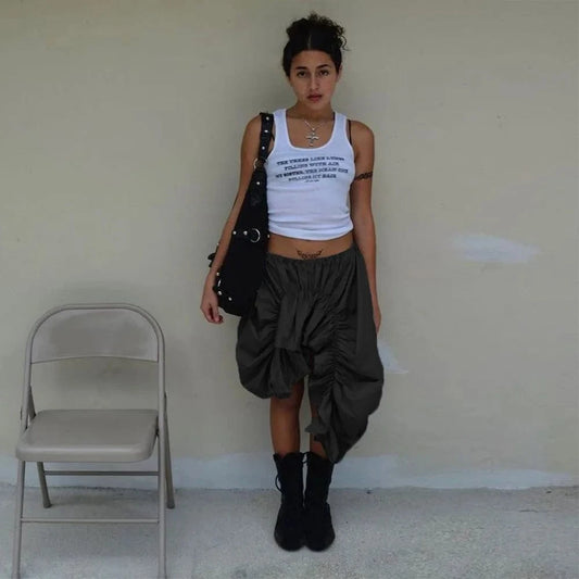 J&H Foreign trade street personality trend wrinkled elastic waist irregular loose half skirt