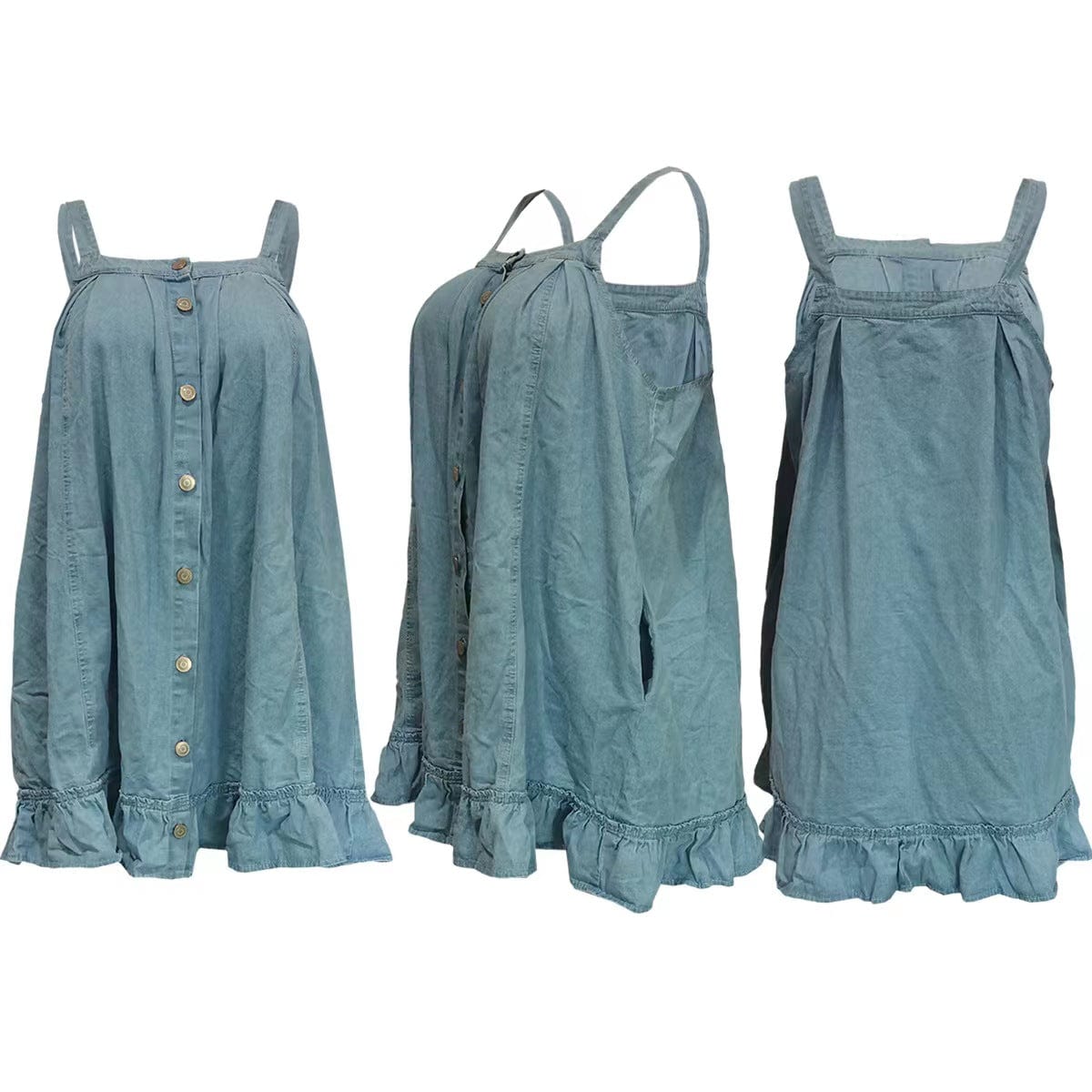 J&H new arrivals 2023 loose mini denim dress with pockets women sleeveless cute button down summer dress casual style