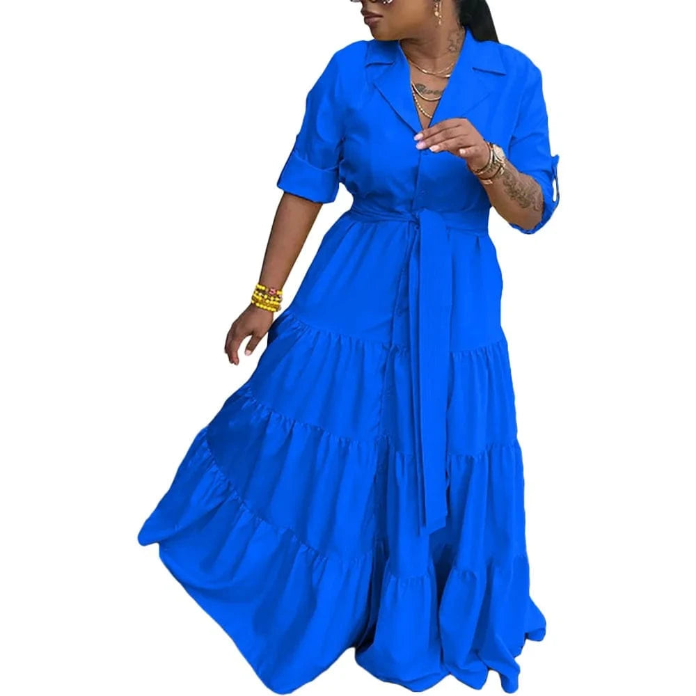 J&H  New Chic 2024 Spring Loose half Sleeve Ladies Ruffled Wrap Casual Sweet Shirt dress Women Elegant Maxi Ruffle Dress