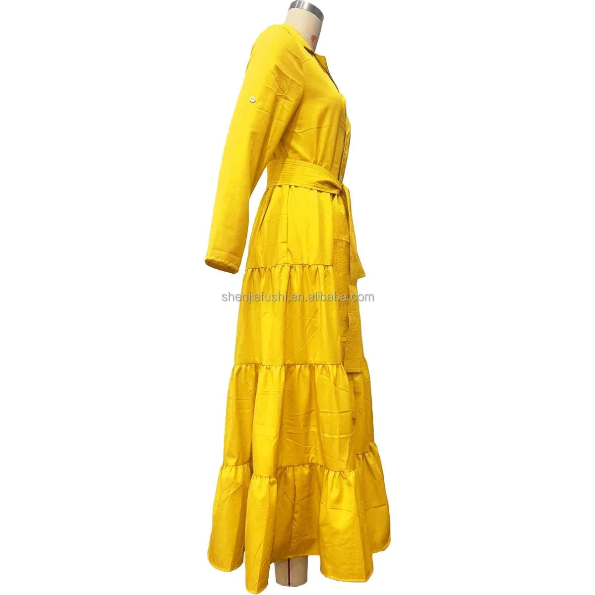 J&H  New Chic 2024 Spring Loose half Sleeve Ladies Ruffled Wrap Casual Sweet Shirt dress Women Elegant Maxi Ruffle Dress