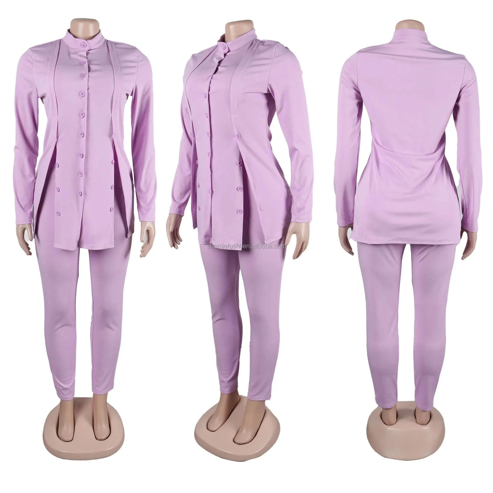 J&H Plus Size 3Xl 2024 African Slim Fit Stand Up Collar With Split Button Long Sleeved Shirt Leggings Two Piece Set