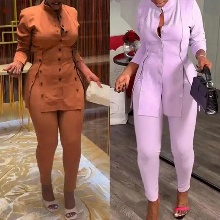 J&H Plus Size 3Xl 2024 African Slim Fit Stand Up Collar With Split Button Long Sleeved Shirt Leggings Two Piece Set