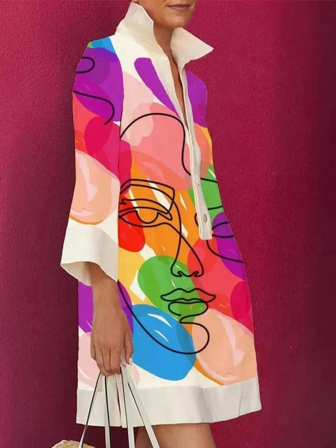 J&Hhot sale 2024 polo shirt long sleeve Printed Dress New arrivals Polo Collar Solid Button Middle loose casual dresses