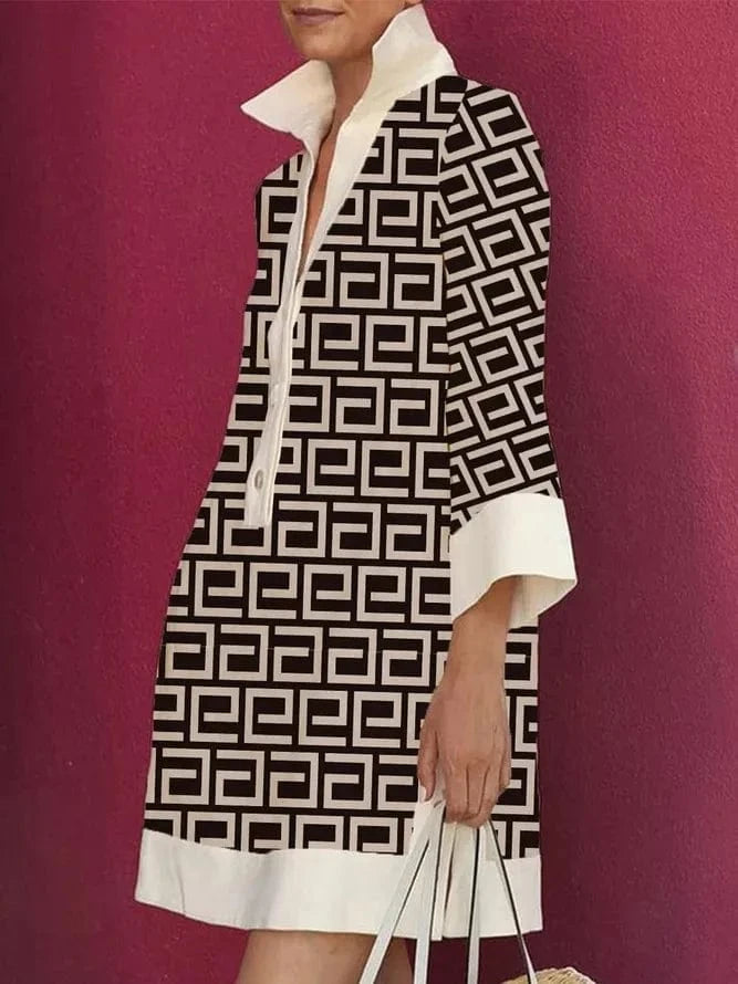 J&Hhot sale 2024 polo shirt long sleeve Printed Dress New arrivals Polo Collar Solid Button Middle loose casual dresses