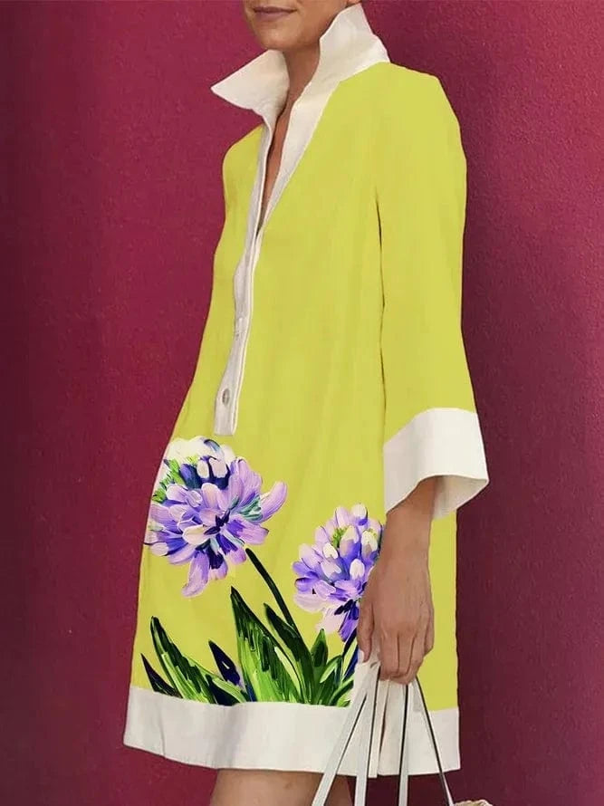 J&Hhot sale 2024 polo shirt long sleeve Printed Dress New arrivals Polo Collar Solid Button Middle loose casual dresses