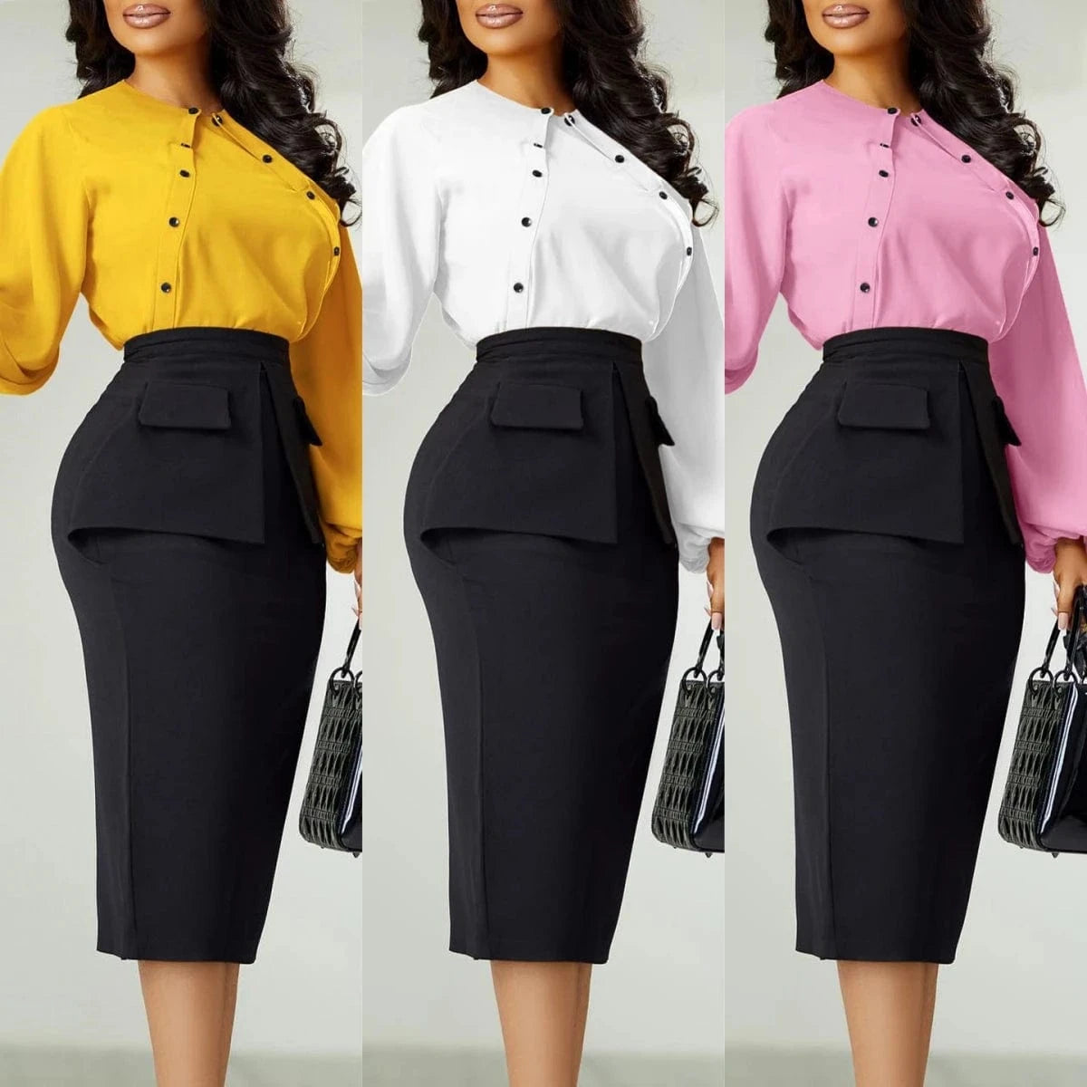 J&HLatest Design Autumn&winter Ladies Office Outfits For Women Long Sleeve Top And Wrap Hip Skirt Sets For Women Two Pieces