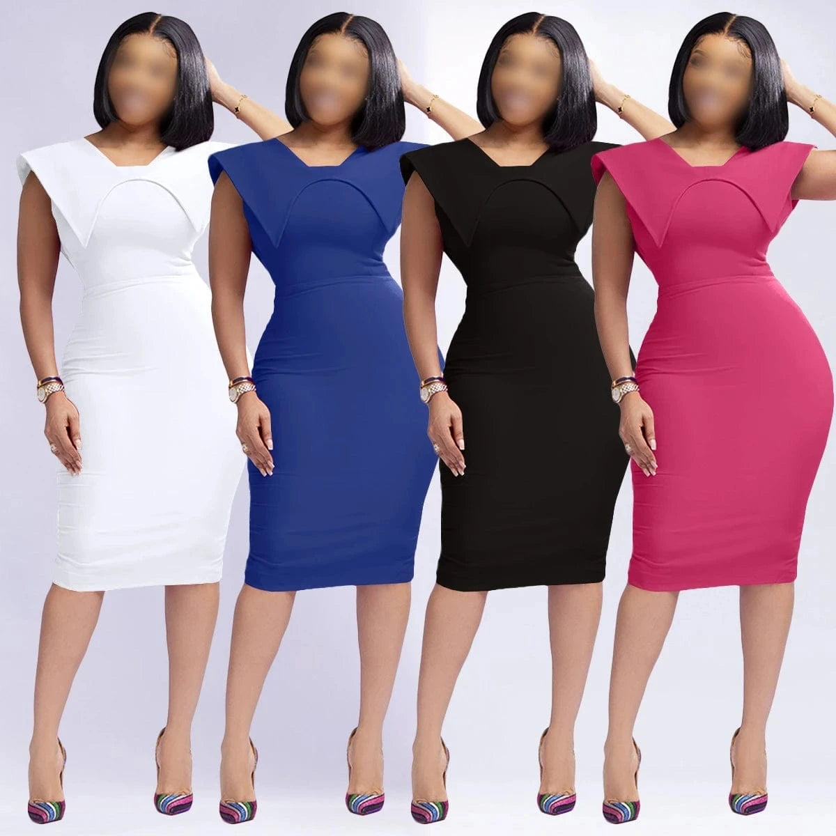 J&HNew Arrivals Spring Summer Ladies Office Dress Sleeveless Square Neck Split Pencil Dresses For Ladies Career Dresses