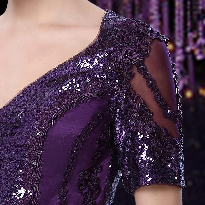 Jancember LC02 Sexy V-neck Long Sleeve Gown Mother Of The Bride Evening Dress