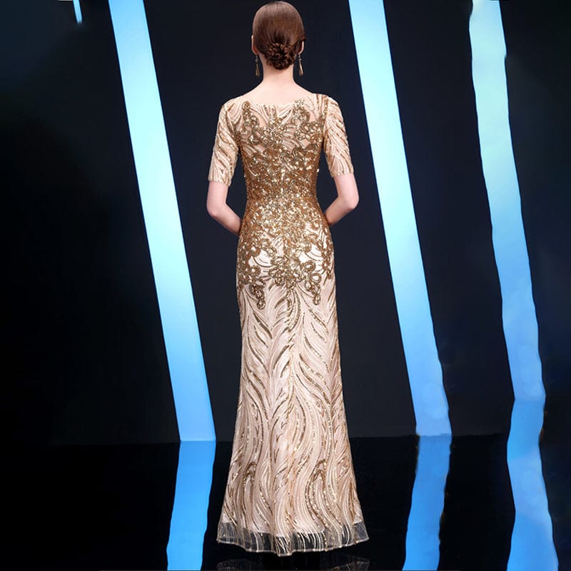 Jancember LC06 Gold Beading Machine Cheap Mother Of The Bride Evening Dress