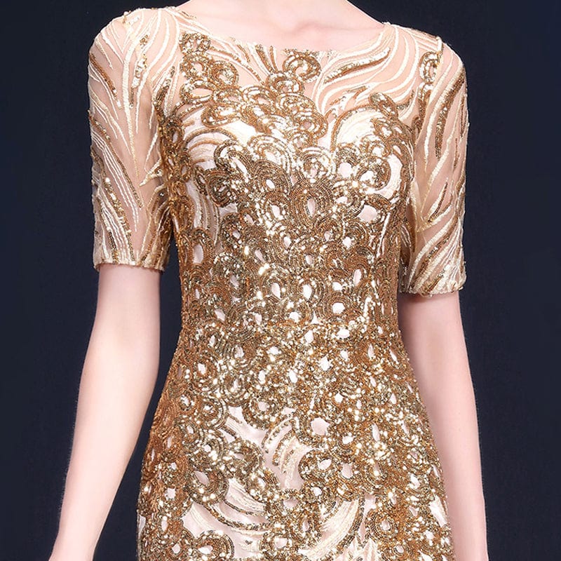 Jancember LC06 Gold Beading Machine Cheap Mother Of The Bride Evening Dress