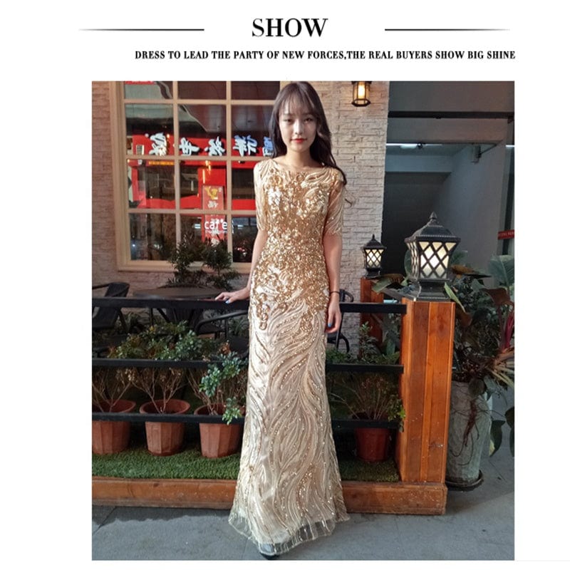 Jancember LC06 Gold Beading Machine Cheap Mother Of The Bride Evening Dress