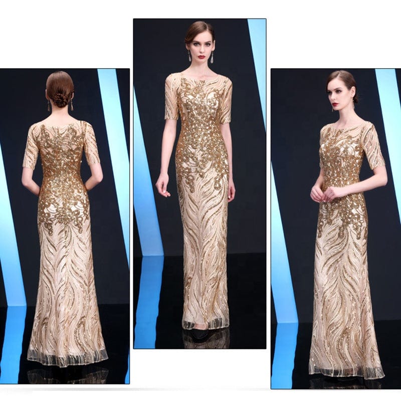 Jancember LC06 Gold Beading Machine Cheap Mother Of The Bride Evening Dress