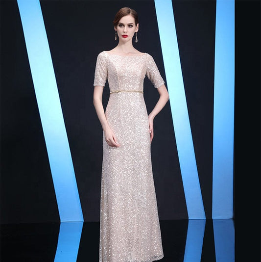 Jancember LC07 Luxury Lace Sequin Fabric Plus Size Mother Of The Bride Evening Dress