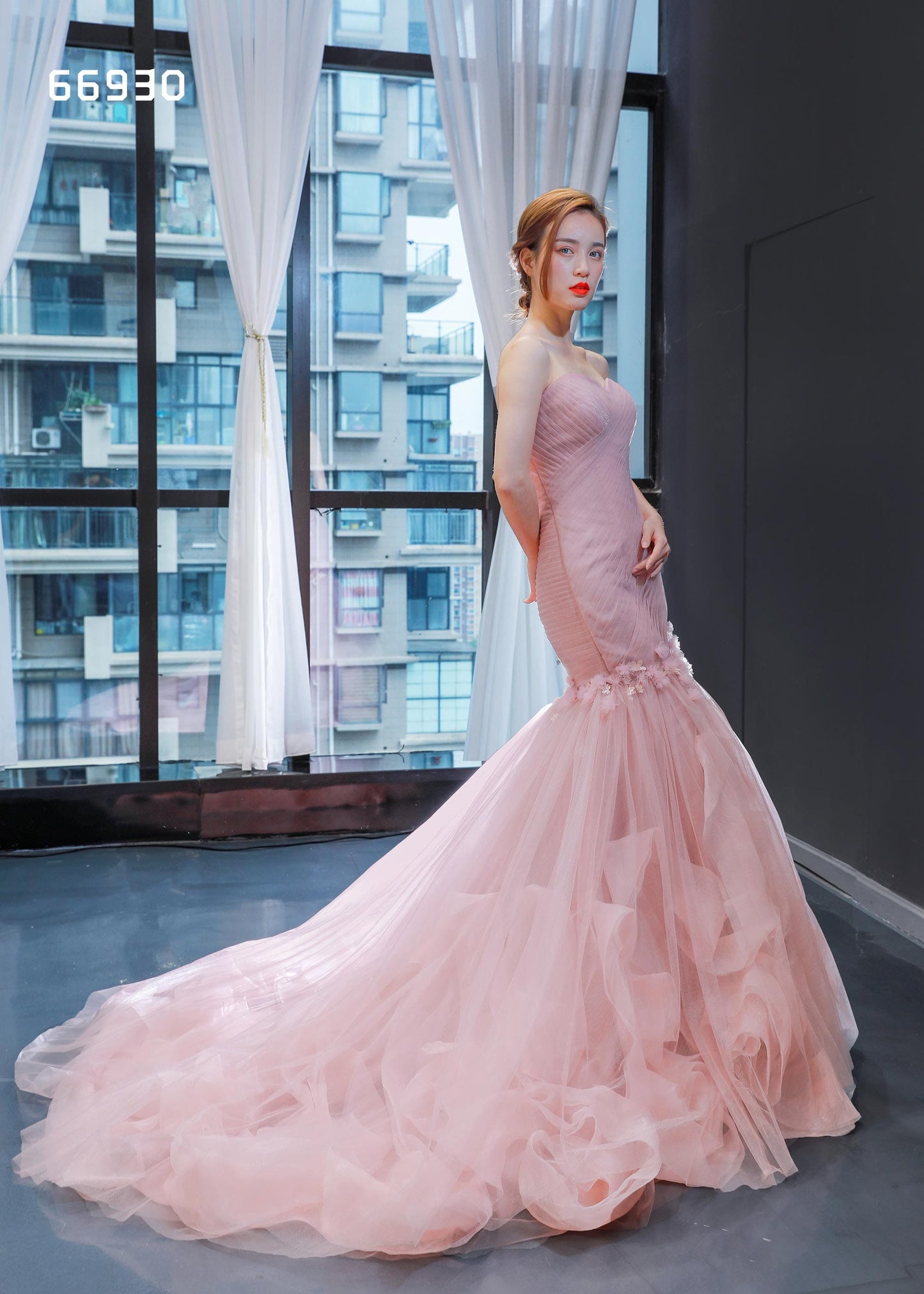 Jancember RSM66930 Women Mermaid Evening Dress Lace Pink Prom Dresses Sexy Party Flower Dress