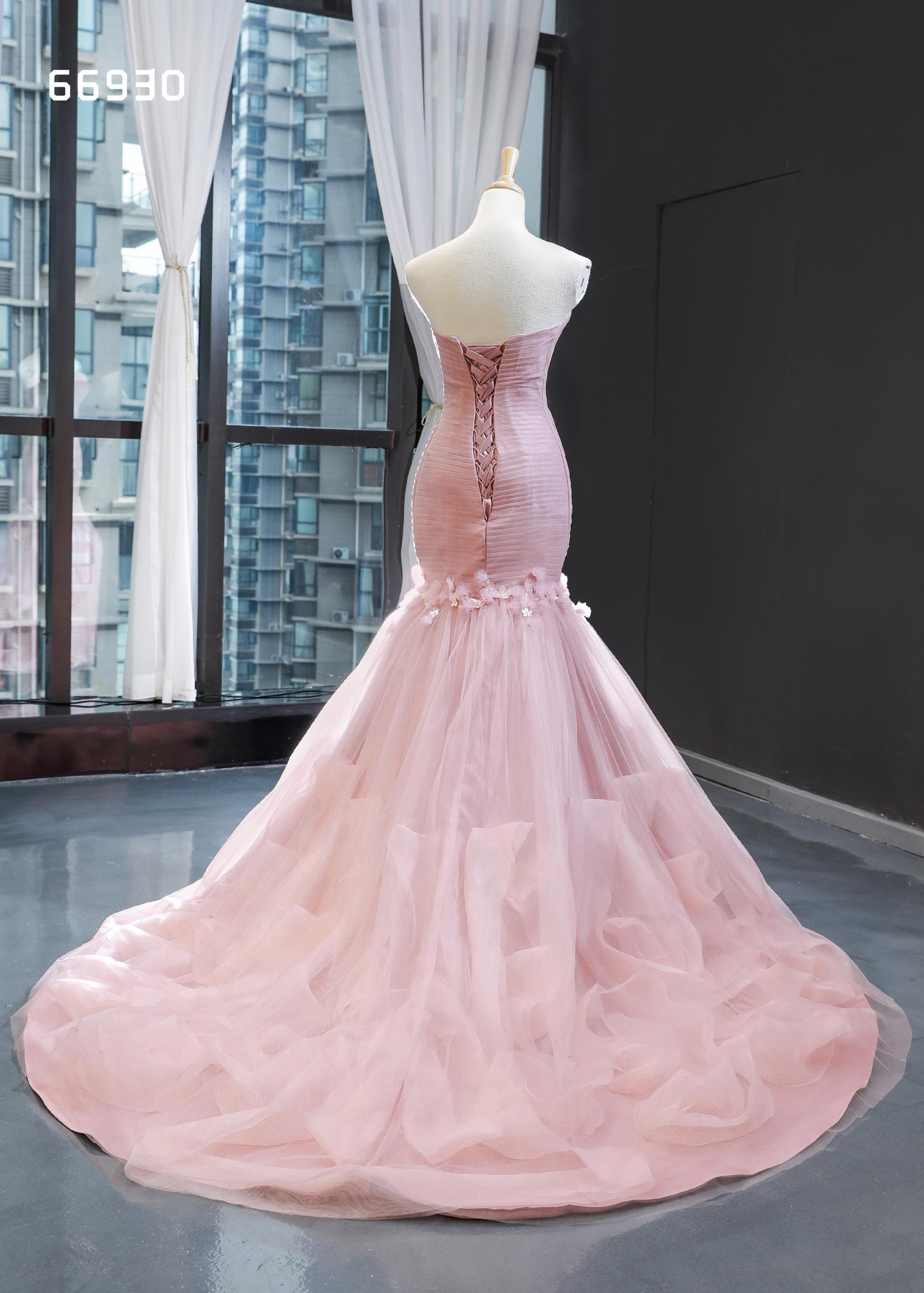 Jancember RSM66930 Women Mermaid Evening Dress Lace Pink Prom Dresses Sexy Party Flower Dress