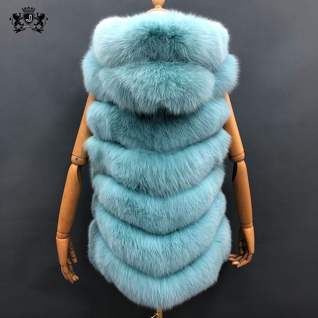 Janefur High Quality Winter Women Fox Fur Jacket With Hood Genuine Ladies Cropped Fur Vest